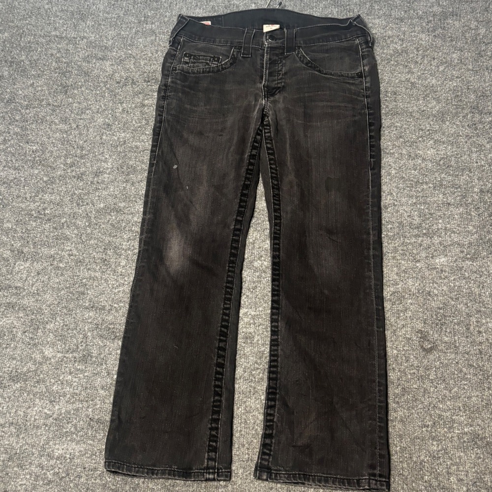 True Religion Jeans Mens 31 Black Wash Marco Section Bootcut Denim Y2K Style